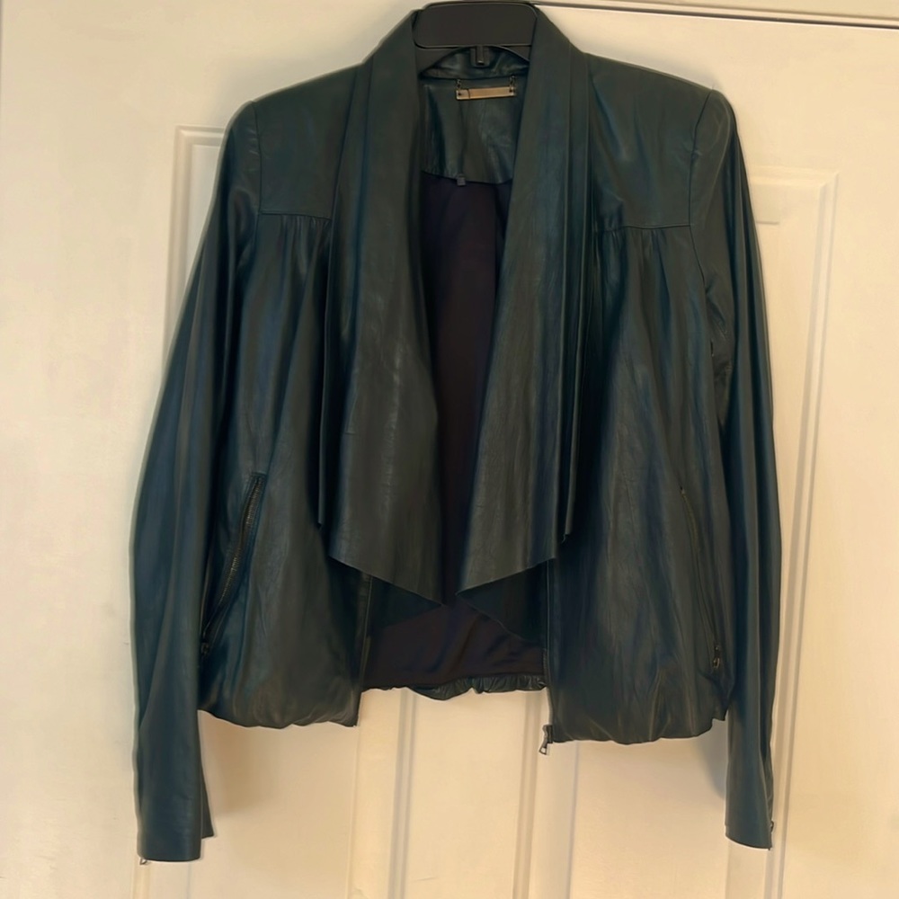 DVF meringue dark green leather jacket